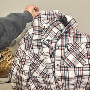 BP Plaid Flannel Shirt - White and Multicolor